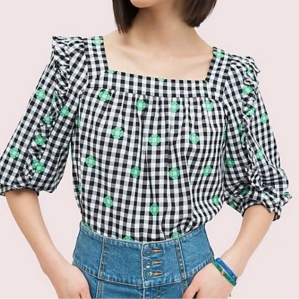 Kate Spade Gingham Blouse, with her signature Shamrocks….